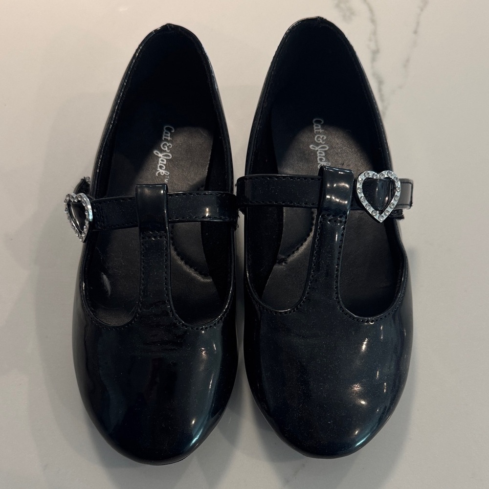 Cat & Jack Shiny Black Dress Shoes with Heart Accent - worn once